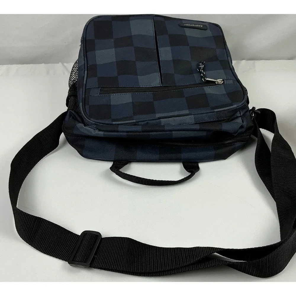 Eastsport Crossbody Bag Messenger Shoulder Bookbag‎ Checkered Pattern Blue Black
